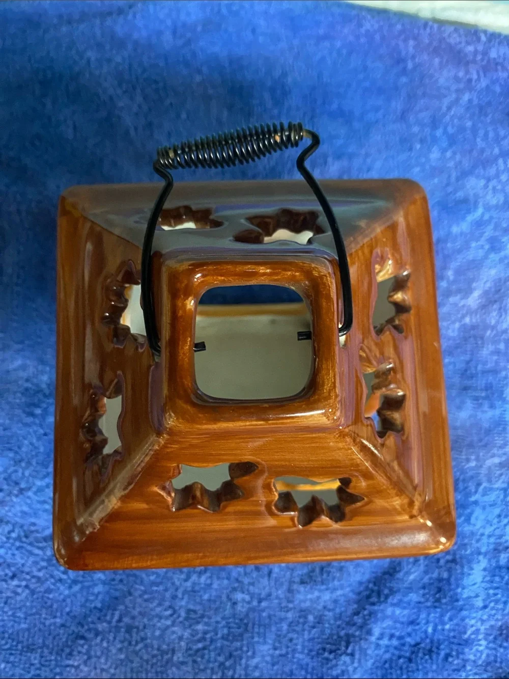 Source Unknown Orange Pumpkin Ceramic Lantern with Brown Roof